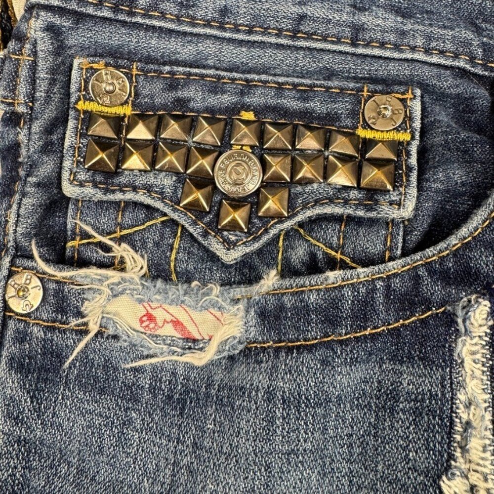 True Religion Ricky Distressed Embellished Studded Jeans Size 36X34 Y2k Straight - Picture 14 of 14
